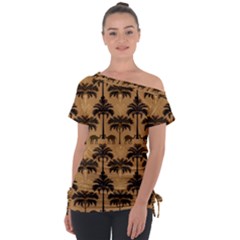 Camel Palm Tree Off Shoulder Tie-up Tee