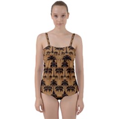 Camel Palm Tree Twist Front Tankini Set by Vaneshop