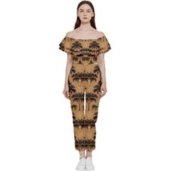 Camel Palm Tree Off Shoulder Ruffle Top Jumpsuit by Vaneshop