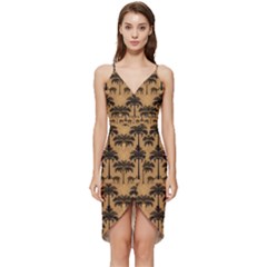 Camel Palm Tree Wrap Frill Dress by Vaneshop