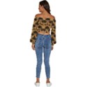 Camel Palm Tree Long Sleeve Crinkled Weave Crop Top View4