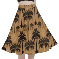 Camel Palm Tree A-line Full Circle Midi Skirt With Pocket