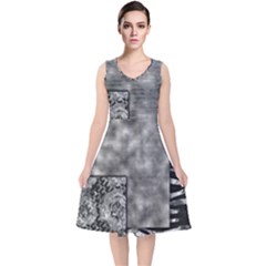 Background Pattern Geometric Design V-neck Midi Sleeveless Dress  by Vaneshop