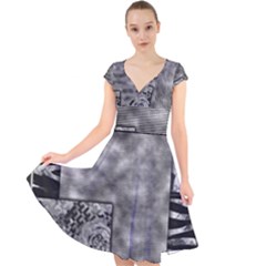 Background Pattern Geometric Design Cap Sleeve Front Wrap Midi Dress