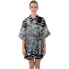 Background Pattern Geometric Design Half Sleeve Satin Kimono  by Vaneshop