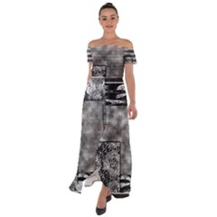 Background Pattern Geometric Design Off Shoulder Open Front Chiffon Dress by Vaneshop