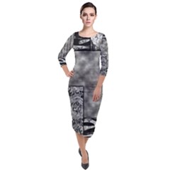 Background Pattern Geometric Design Quarter Sleeve Midi Velour Bodycon Dress by Vaneshop