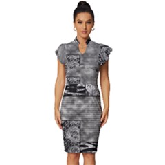 Background Pattern Geometric Design Vintage Frill Sleeve V-neck Bodycon Dress by Vaneshop