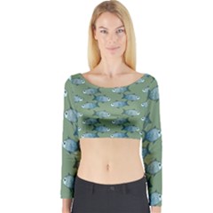 Fishes Pattern Background Theme Long Sleeve Crop Top by Vaneshop