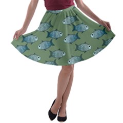 Fishes Pattern Background Theme A-line Skater Skirt by Vaneshop