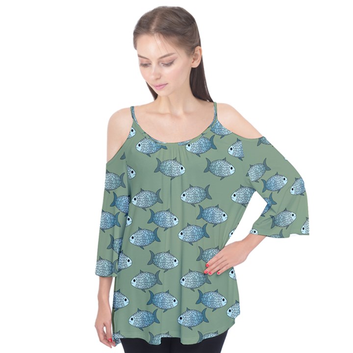 Fishes Pattern Background Theme Flutter Sleeve Tee 