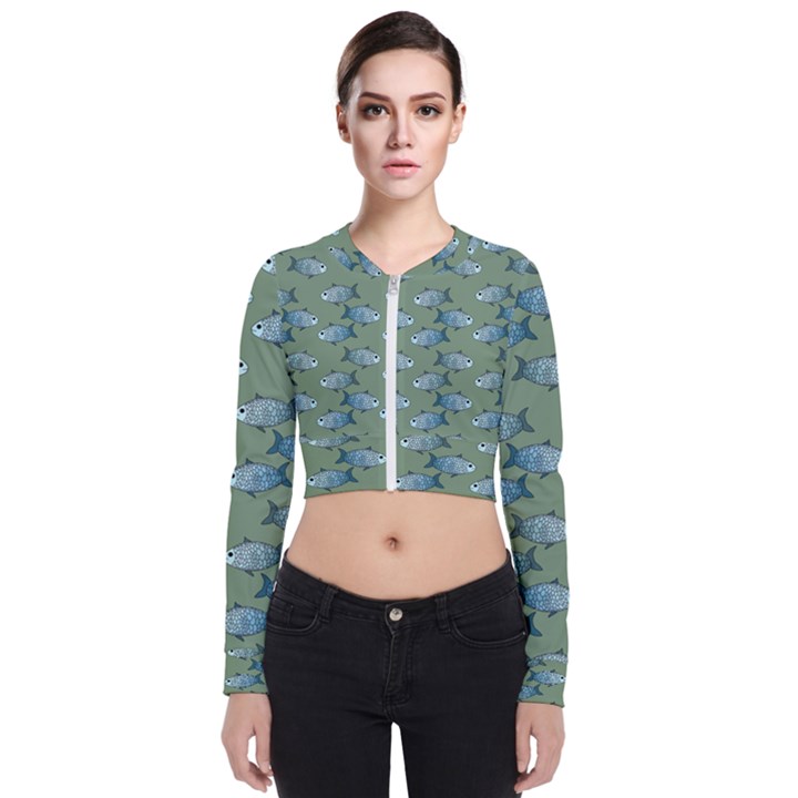 Fishes Pattern Background Theme Long Sleeve Zip Up Bomber Jacket