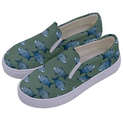 Fishes Pattern Background Theme Kids  Canvas Slip Ons by Vaneshop