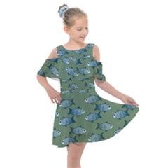 Fishes Pattern Background Theme Kids  Shoulder Cutout Chiffon Dress by Vaneshop