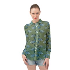 Fishes Pattern Background Theme Long Sleeve Chiffon Shirt