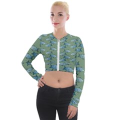 Fishes Pattern Background Theme Long Sleeve Cropped Velvet Jacket by Vaneshop