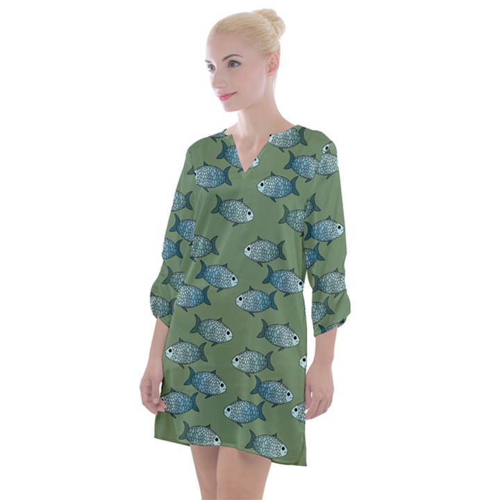 Fishes Pattern Background Theme Open Neck Shift Dress