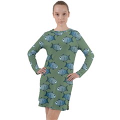 Fishes Pattern Background Theme Long Sleeve Hoodie Dress by Vaneshop