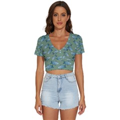 Fishes Pattern Background Theme V-neck Crop Top by Vaneshop