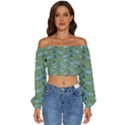 Fishes Pattern Background Theme Long Sleeve Crinkled Weave Crop Top View1