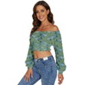 Fishes Pattern Background Theme Long Sleeve Crinkled Weave Crop Top View2