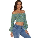 Fishes Pattern Background Theme Long Sleeve Crinkled Weave Crop Top View3