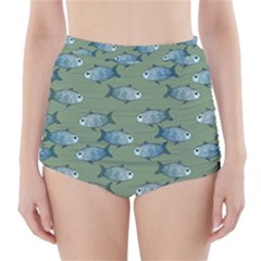 Fishes Pattern Background Theme High-waisted Bikini Bottoms by Vaneshop