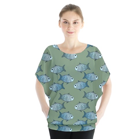 Fishes Pattern Background Theme Batwing Chiffon Blouse by Vaneshop