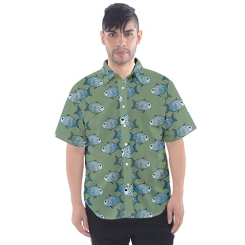 Fishes Pattern Background Theme Men s Short Sleeve Shirt by Vaneshop