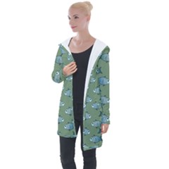 Fishes Pattern Background Theme Longline Hooded Cardigan by Vaneshop