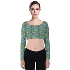 Fishes Pattern Background Theme Velvet Long Sleeve Crop Top by Vaneshop