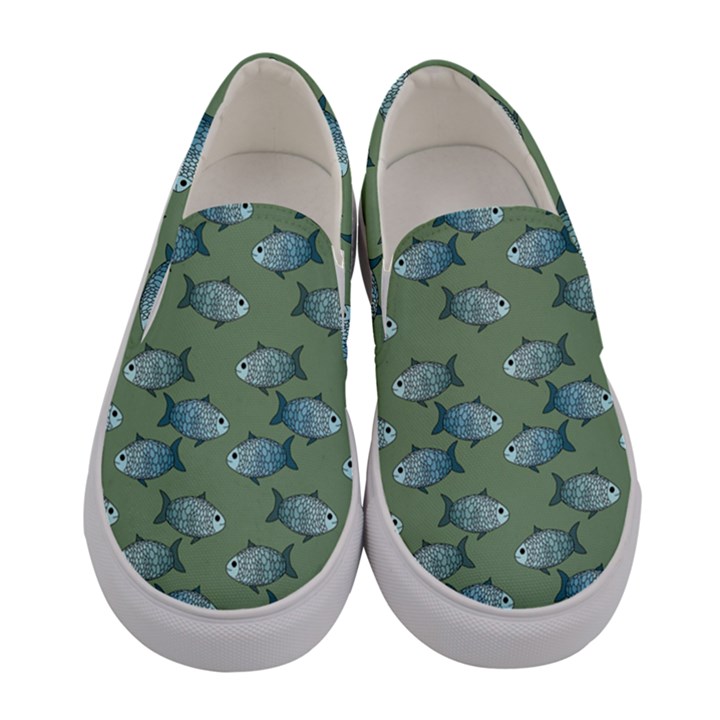 Fishes Pattern Background Theme Women s Canvas Slip Ons