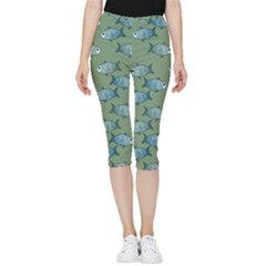 Fishes Pattern Background Theme Inside Out Lightweight Velour Capri Leggings  by Vaneshop