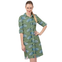 Fishes Pattern Background Theme Long Sleeve Mini Shirt Dress by Vaneshop