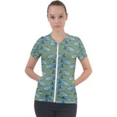 Fishes Pattern Background Theme Short Sleeve Zip Up Jacket by Vaneshop