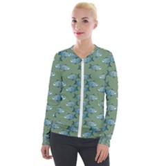 Fishes Pattern Background Theme Velvet Zip Up Jacket by Vaneshop