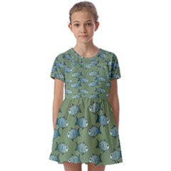 Fishes Pattern Background Theme Kids  Short Sleeve Pinafore Style Dress by Vaneshop