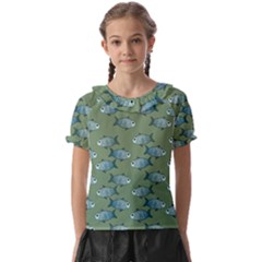 Fishes Pattern Background Theme Kids  Frill Chiffon Blouse by Vaneshop