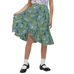 Fishes Pattern Background Theme Kids  Ruffle Flared Wrap Midi Skirt