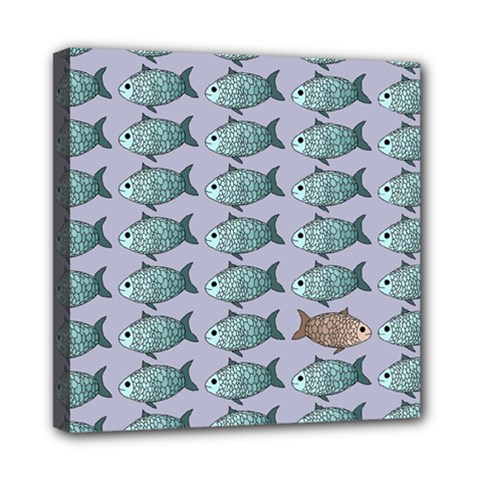 Fishes Pattern Background Theme Art Mini Canvas 8  X 8  (stretched) by Vaneshop