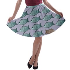 Fishes Pattern Background Theme Art A-line Skater Skirt by Vaneshop