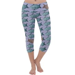 Fishes Pattern Background Theme Art Capri Yoga Leggings by Vaneshop