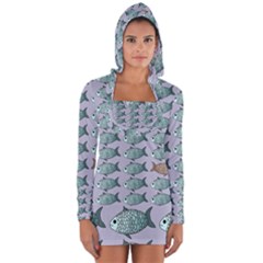 Fishes Pattern Background Theme Art Long Sleeve Hooded T-shirt by Vaneshop