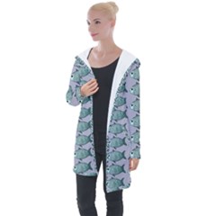 Fishes Pattern Background Theme Art Longline Hooded Cardigan by Vaneshop