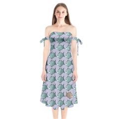 Fishes Pattern Background Theme Art Shoulder Tie Bardot Midi Dress by Vaneshop