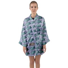 Fishes Pattern Background Theme Art Long Sleeve Satin Kimono by Vaneshop