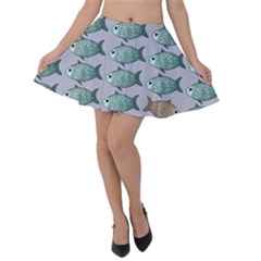 Fishes Pattern Background Theme Art Velvet Skater Skirt by Vaneshop