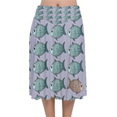 Fishes Pattern Background Theme Art Velvet Flared Midi Skirt by Vaneshop