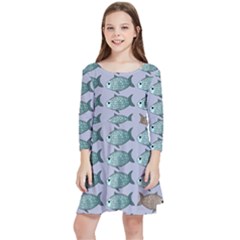 Fishes Pattern Background Theme Art Kids  Quarter Sleeve Skater Dress