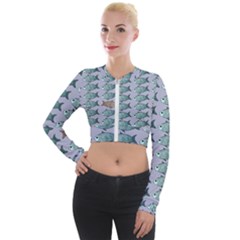 Fishes Pattern Background Theme Art Long Sleeve Cropped Velvet Jacket by Vaneshop